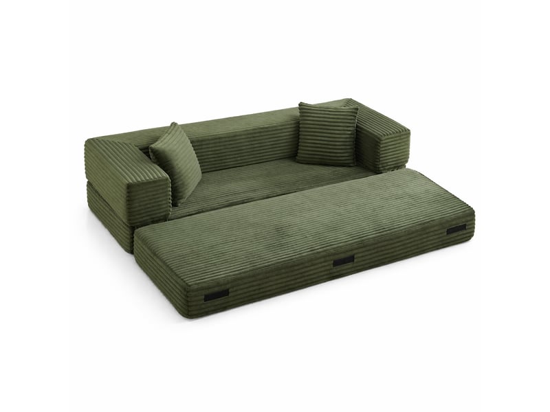  Canapé convertible en mousse avec design carré et confort d’assise, en velours côtelé, vert  - Conforama A