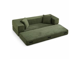 Canapé convertible en mousse avec design carré et confort d’assise, en velours côtelé, vert