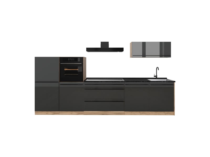  Vicco cuisine, anthracite haute brillancechêne doré, 340cm plan de travail anthracite  - Conforama A