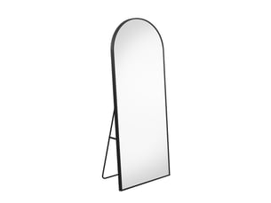 Miroir sur pied 164x54cm - grand miroir en pied arqué avec cadre en alliage d'aluminium - noir