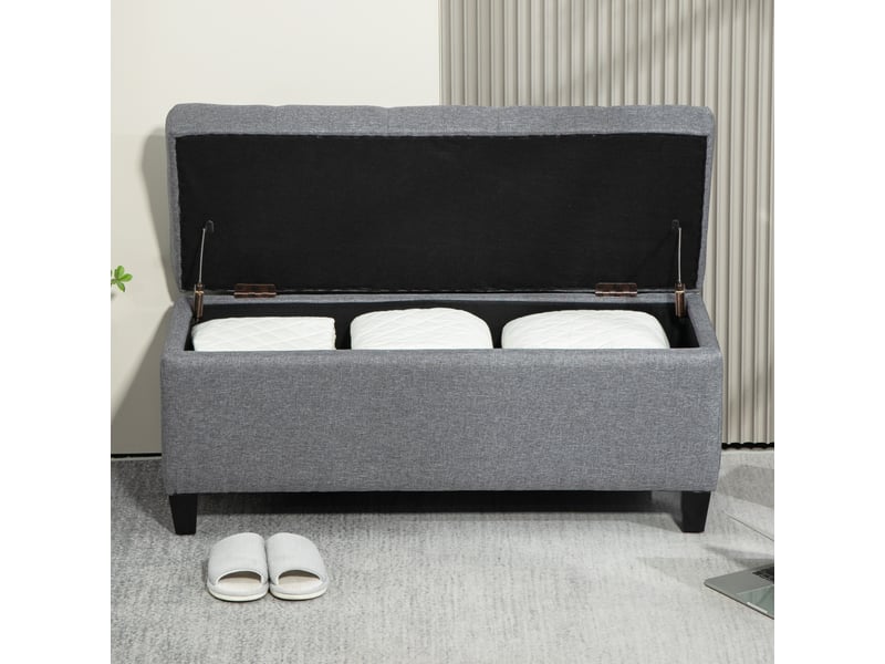  Banc coffre 100x40x44 cm, banc de lit moderne, pieds antidérapants, structure stable, entrée, polyester et métal, gris  - Conforama B