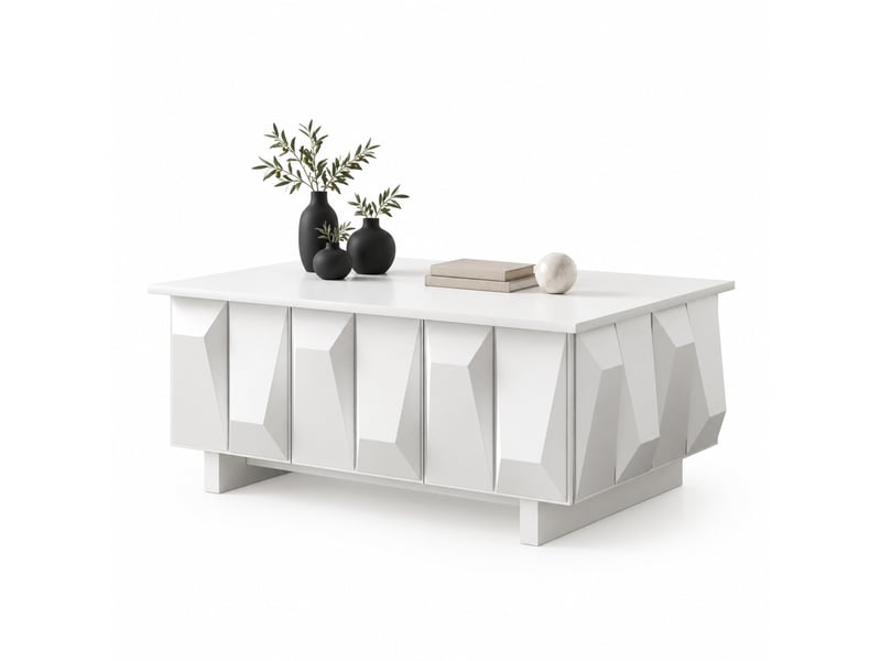  Table basse avec 3 portes et rangement, façade 3d, style moderne, en panneau de particules blanc, 95 × 67 × 39,5 cm  - Conforama A