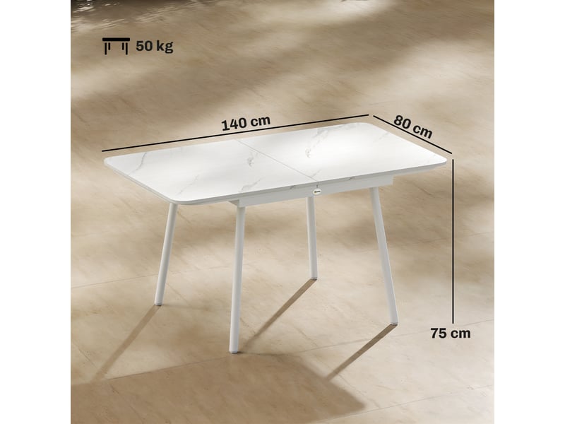  Table de jardin rectangulaire pour 6 personnes, 140 x 80 cm, plateau en composite bois-plastique.  - Conforama E