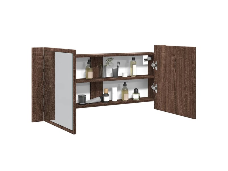  Armoire à miroir à led de bain chêne marron 100x12x45 cm  - Conforama B