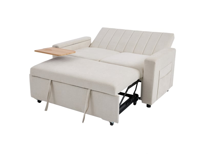  Canapé convertible 2 places 3-en-1 en chenille beige avec usb et type-c, 140x84,5x84 cm  - Conforama E