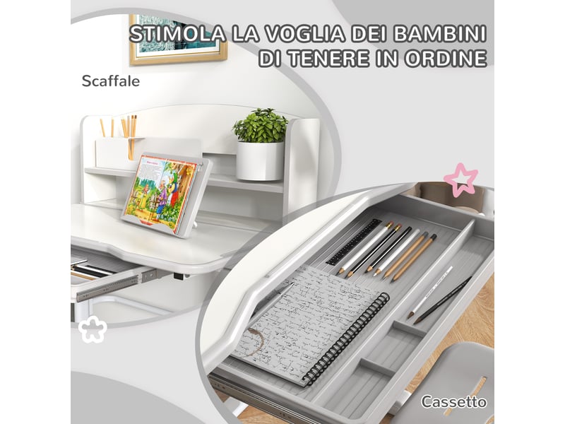  Bureau enfant avec chaise réglable gris, plateau inclinable 45°, 6 à 12 ans  - Conforama W