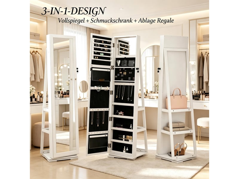  Miroir sur pied pivotant avec rangement, miroir de chambre et dressing  - Conforama D