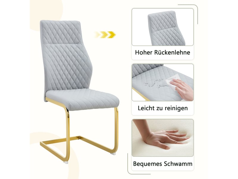  Lot de 2 chaises de salle à manger,43x63x100 cm,similicuir et métal doré,gris clair  - Conforama E