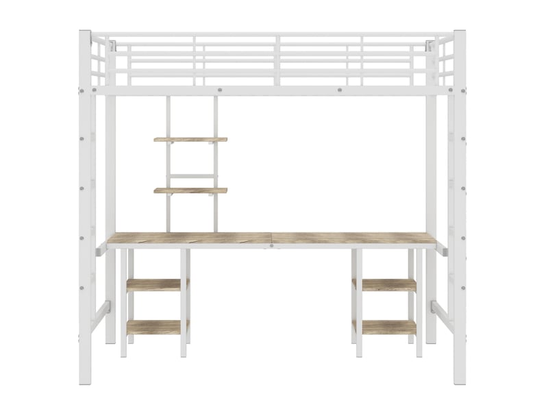  Lit mezzanine enfant 90x200 cm avec bureau et étagères en métal blanc  - Conforama A