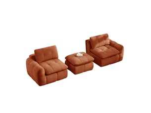 Canapé d’angle modulable 2 places modenvie avec 1 ottoman, design matelassé à carreaux, revêtement chenille, base antidérapante, sans montage, 194 x 160 x 68 cm, orange