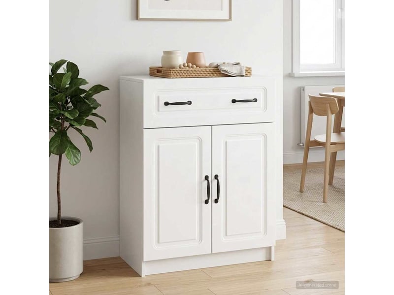  Buffet - bahut - meuble de rangement blanc brillant 66 x 34,5 x 87 cm bois d'ingénierie  - Conforama D