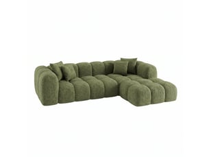 Canapé d'angle droit convertible MORPHEA Alba L Convertible 4 places Tissu bouclette vert avec coffre de rangement