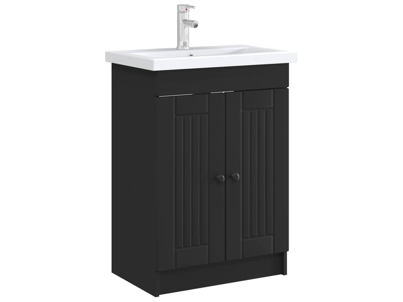  Armoire sous évier de salle de bain, meuble de rangement noir 78.5x37.5x81 cm shl3584  - Conforama C