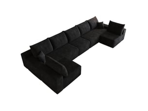 Canapé d'angle panoramique 7 places en velours côtelé noir, 425 cm, assise profonde pour grand salon