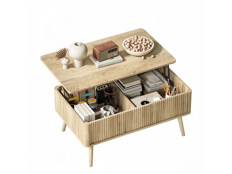  Table basse relevable avec rangement 91 x 56 cm en mdf et bois, chêne  - Conforama A
