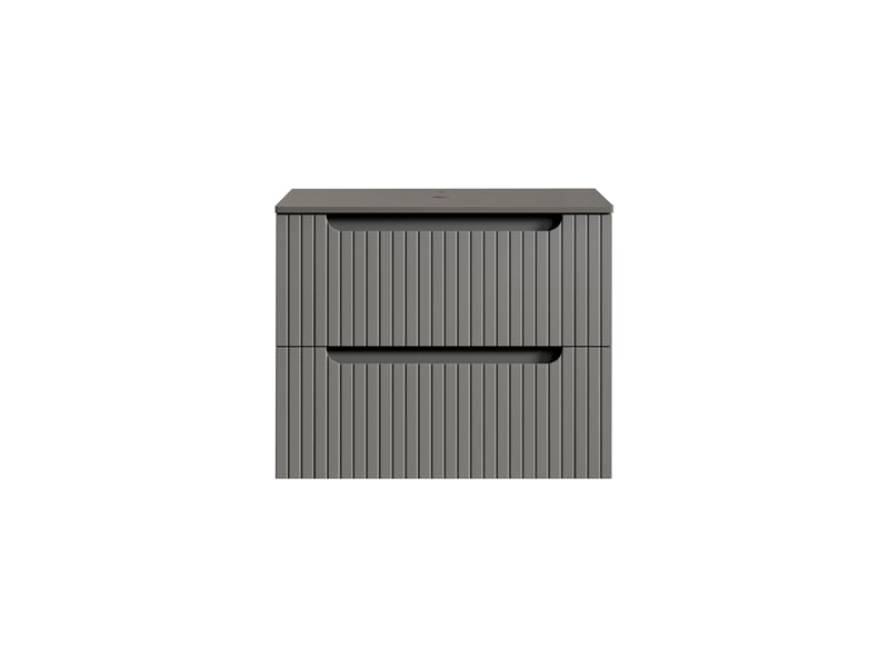 Meuble sous vasque avec plan de travail en pierre frittée, structure robuste pour salle de bain, noir ou gris foncé - Conforama E