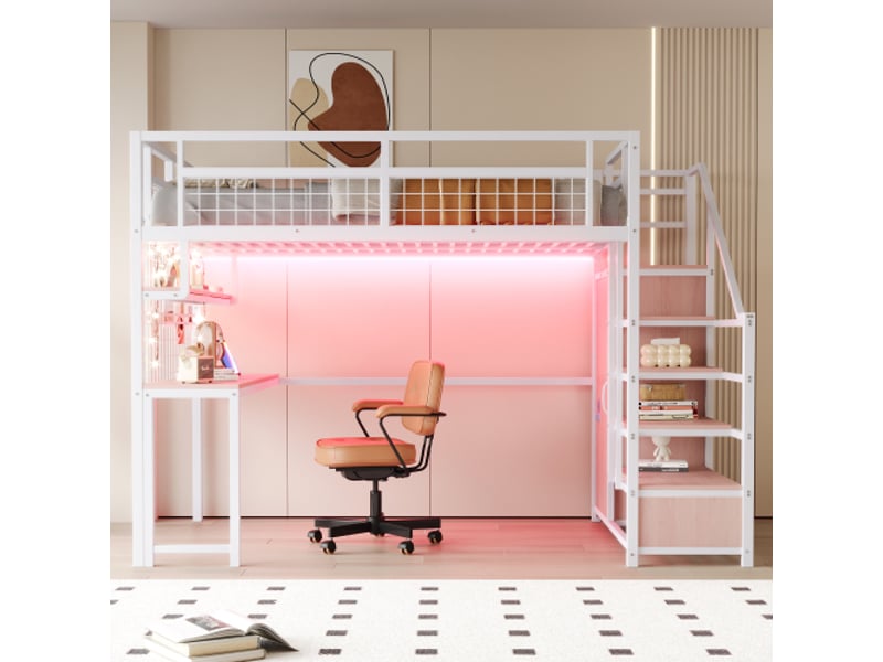  Lit mezzanine 140x200 cm coloris blanc métal lit enfant blanc - Conforama D