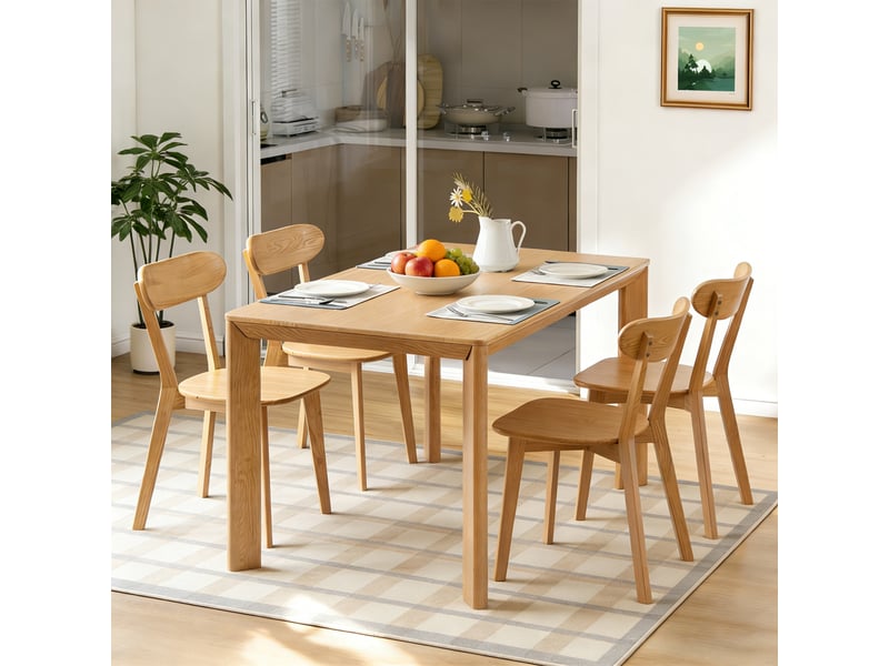  Lot de 2 chaises de salle à manger 100 % bois massif, style mid-century, dossier incurvé ergonomique, patins réglables, finition naturelle  - Conforama C