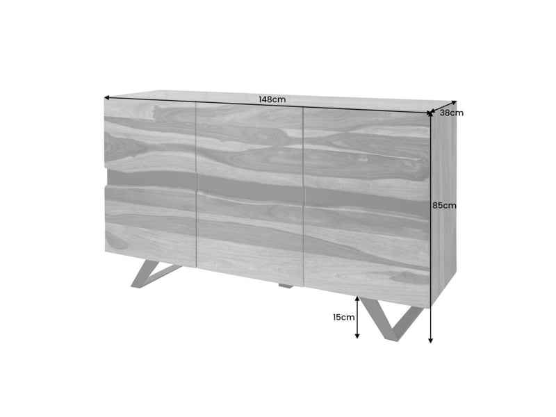  Buffet orkan 150 cm – bois massif de seesham et métal noir – 3 portes design industriel  - Conforama C