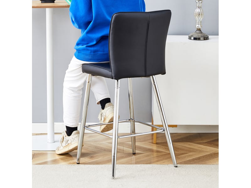 Tabouret de bar lot de 2 avec dossier ergonomique et repose-pieds, en pu et métal, noir et argent - Conforama C