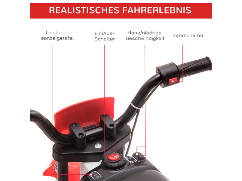  Moto électrique pour enfants, 3-8 kmh, avec 2 stabilisateurs pour les enfants à partir de 3 ans, rouge et blanche  - Conforama C