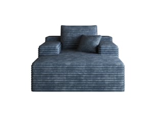 Canapé en velours côtelé bleu 1 place, chaise longue modulaire sans armature avec assise profonde, 115x159cm