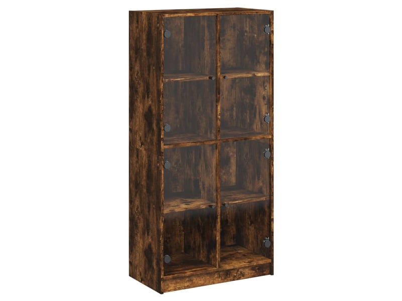  Buffet haut - bahut - meuble de rangement avec portes chêne fumé 68x37x142 cm bois ingénierie  - Conforama A