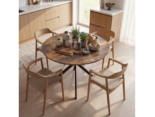 Table de salle à manger ronde 4 personnes avec pieds x réglables, style industriel marron en bois 100 × 75 cm