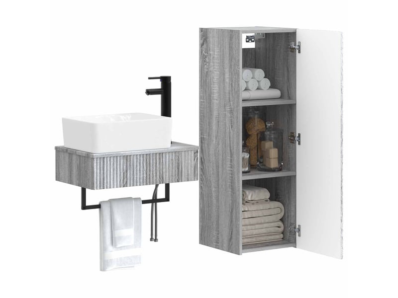  Ensemble de mobilier de salle de bain 2 pcs sonoma gris shl9577  - Conforama C