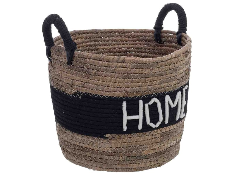  Lot de 2 paniers en fibre naturelle et coton marron d30x24,5, d25x19h cm  - Conforama D
