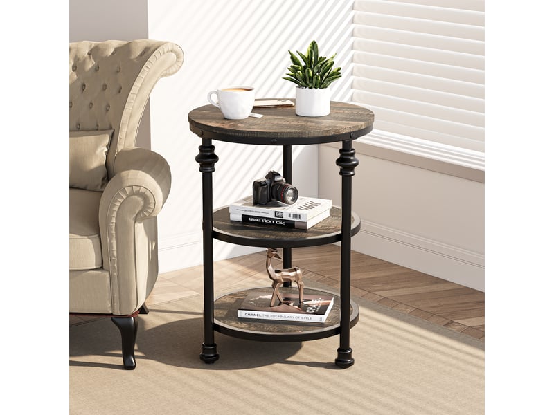  Table d'appoint ronde 3 niveaux, étagères, bout canapé, chevet compact, gain de place, style industriel vintage PHO_0Y1JQ9X6 - Conforama C