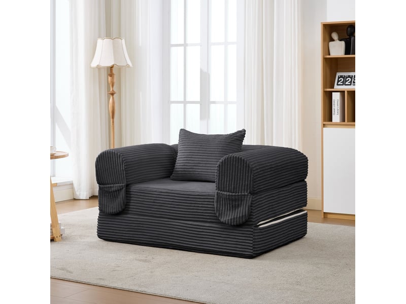  Canapé modulable 190x78x65 cm 3 places en velours côtelé noir  - Conforama C