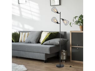 Lampadaire design industriel 3 ampoules max. 40 w abat-jour métal cage noir