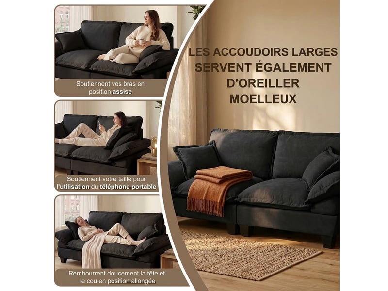 Canapé d'angle modulable 3 places avec usb, 224x151 cm, rangement et porte-gobelets - Conforama W