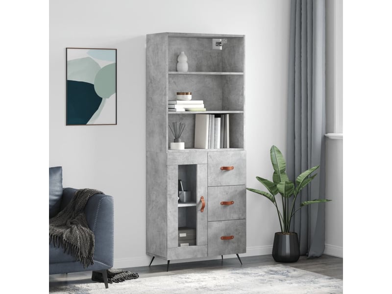  Buffet haut - bahut - meuble de rangement gris béton 69,5x34x180 cm bois d'ingénierie  - Conforama B
