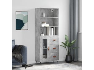 Buffet haut - bahut - meuble de rangement gris béton 69,5x34x180 cm bois d'ingénierie