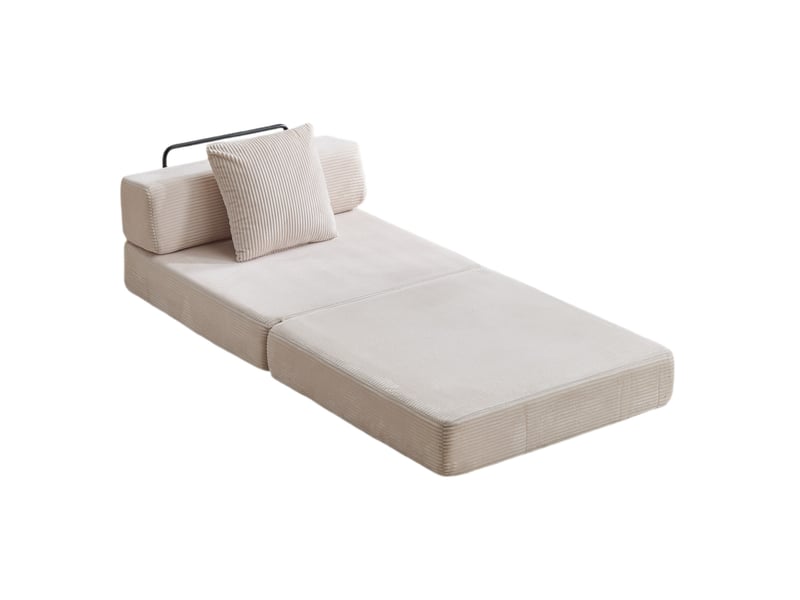 Sofa-lit convertible en canapé de sol avec oreiller et soutien des bras, lit simple convertible en tissu velours blanc pour salon et chambre - Conforama A