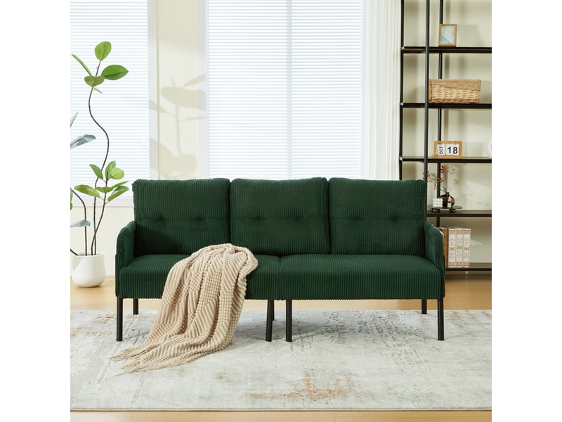  Canapé droit fixe 3 places tissu vert  - Conforama D