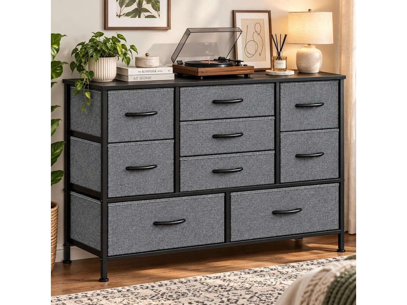  Chiffonnier neuf tiroirs tissu meuble de rangement 76 cm gris fonce moderne  - Conforama B