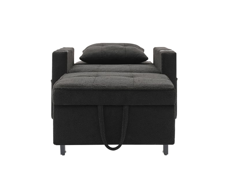  Fauteuil convertible 3 en 1 avec dossier inclinable, couchage d'appoint, porte-gobelets et port usb, noir  - Conforama E