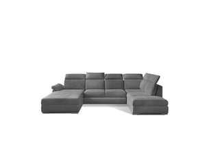 Canapé panoramique convertible majesta 5 places gris clair – angle gauche avec coffre