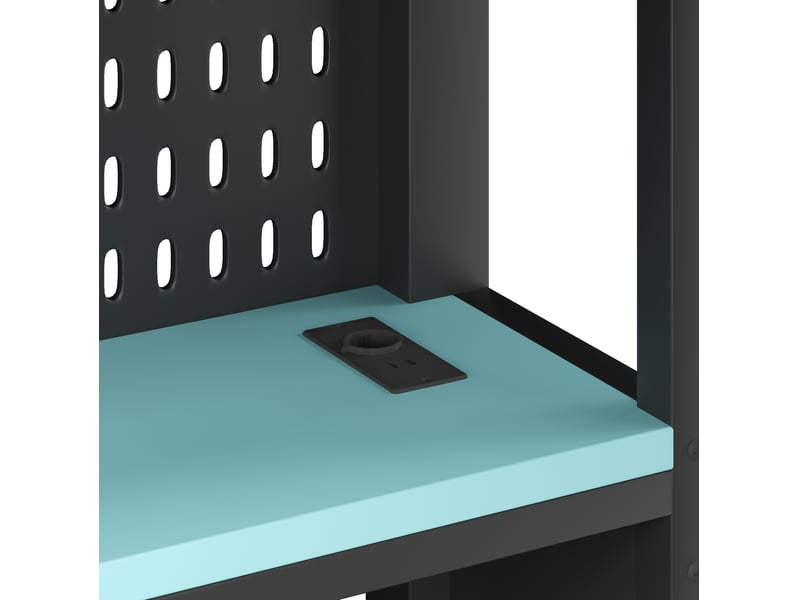  Lit mezzanine 140x200 cm, en mdf et métal noir, équipé de led, de bureau et de rangements, sans matelas  - Conforama E