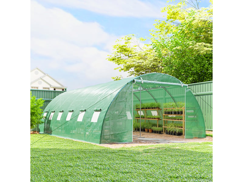  Serre tunnel de jardin serre maraîchère acier galvanisé ø25mm et structure renforcée 395x595x199cm vert  - Conforama D