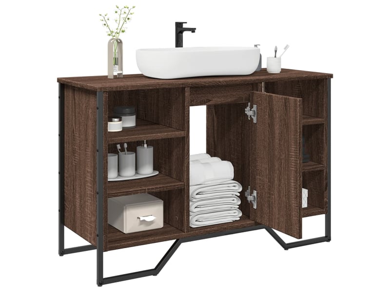  Armoire lavabo salle de bain, meuble de rangement chêne marron 91x35x60 cm  - Conforama B