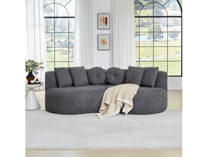 Canapé modulaire 2 pièces, en forme de noix de cajou, en chenille anthracite, sans accoudoirs, avec dossier continu et 6 coussins