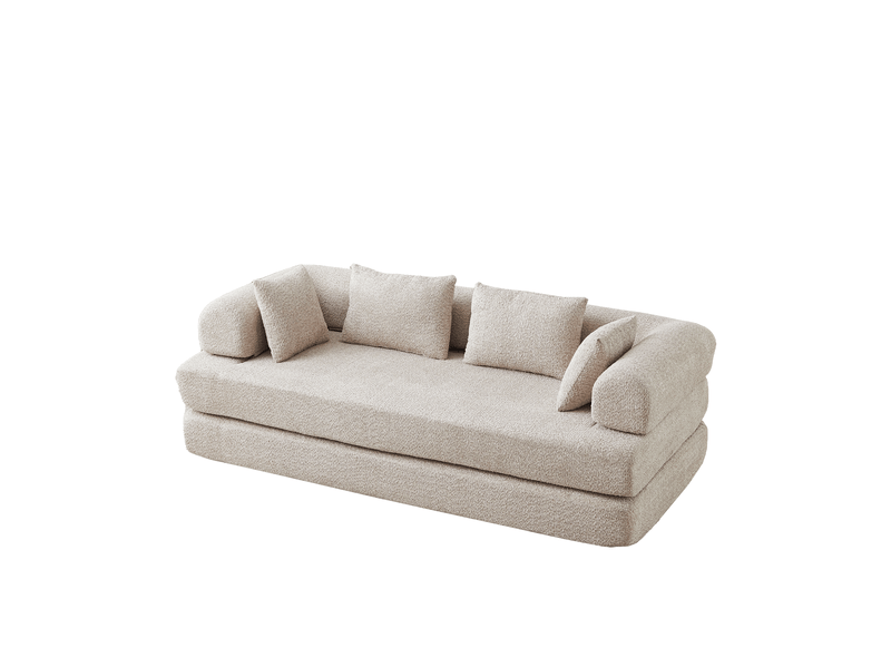 Canapé convertible modulaire 4 en 1 avec dossier réglable, 4 coussins et base antidérapante en chenille kaki - Conforama A