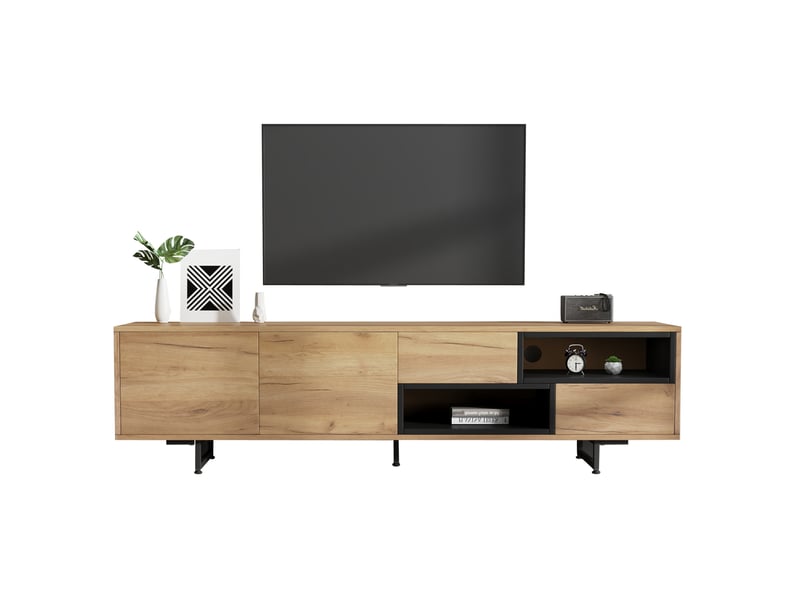  Meuble tv bas 173 x 38 x 48 cm, rangement, 2 tiroirs, décor bois, jusqu’à 70 pouces  - Conforama A