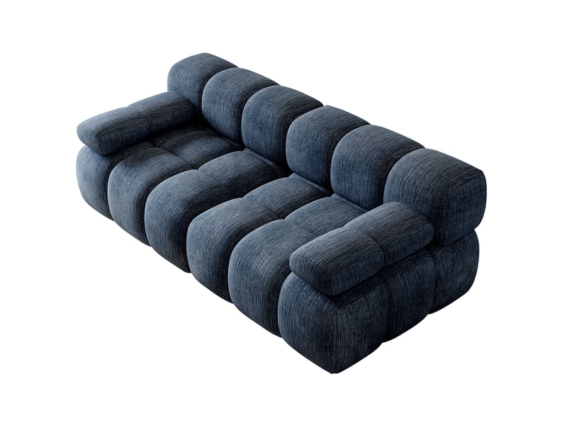  Canapé droit 2 places 200x100x68 cm bleu en chenille, mousse haute élasticité sans montage pour salon  - Conforama D