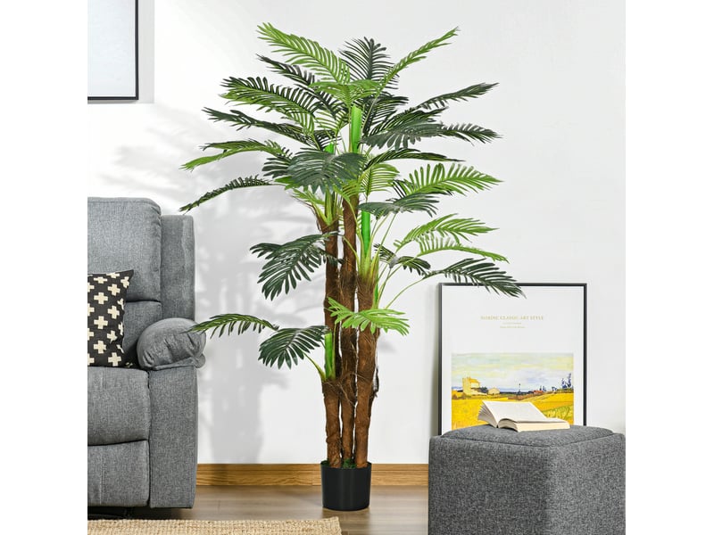  Palme artificielle, 160 cm plante verte avec 36 branches, plante d'intérieur, arbre en plastique, déco pour intérieur et extérieur, vert  - Conforama B