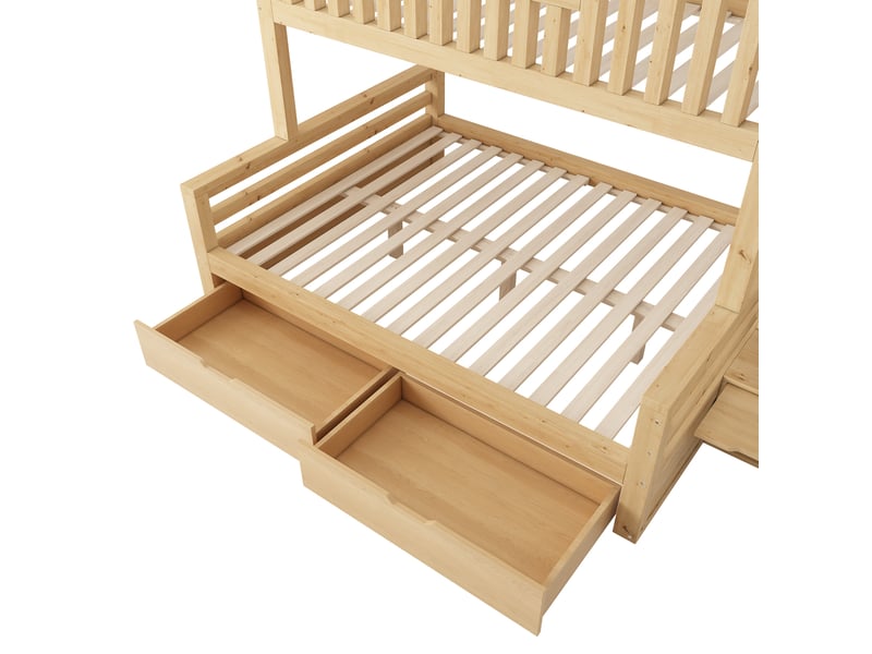  Lit superposé enfant 90x200 et 140x200 cm avec escalier et tiroirs, chêne, sans matelas  - Conforama R